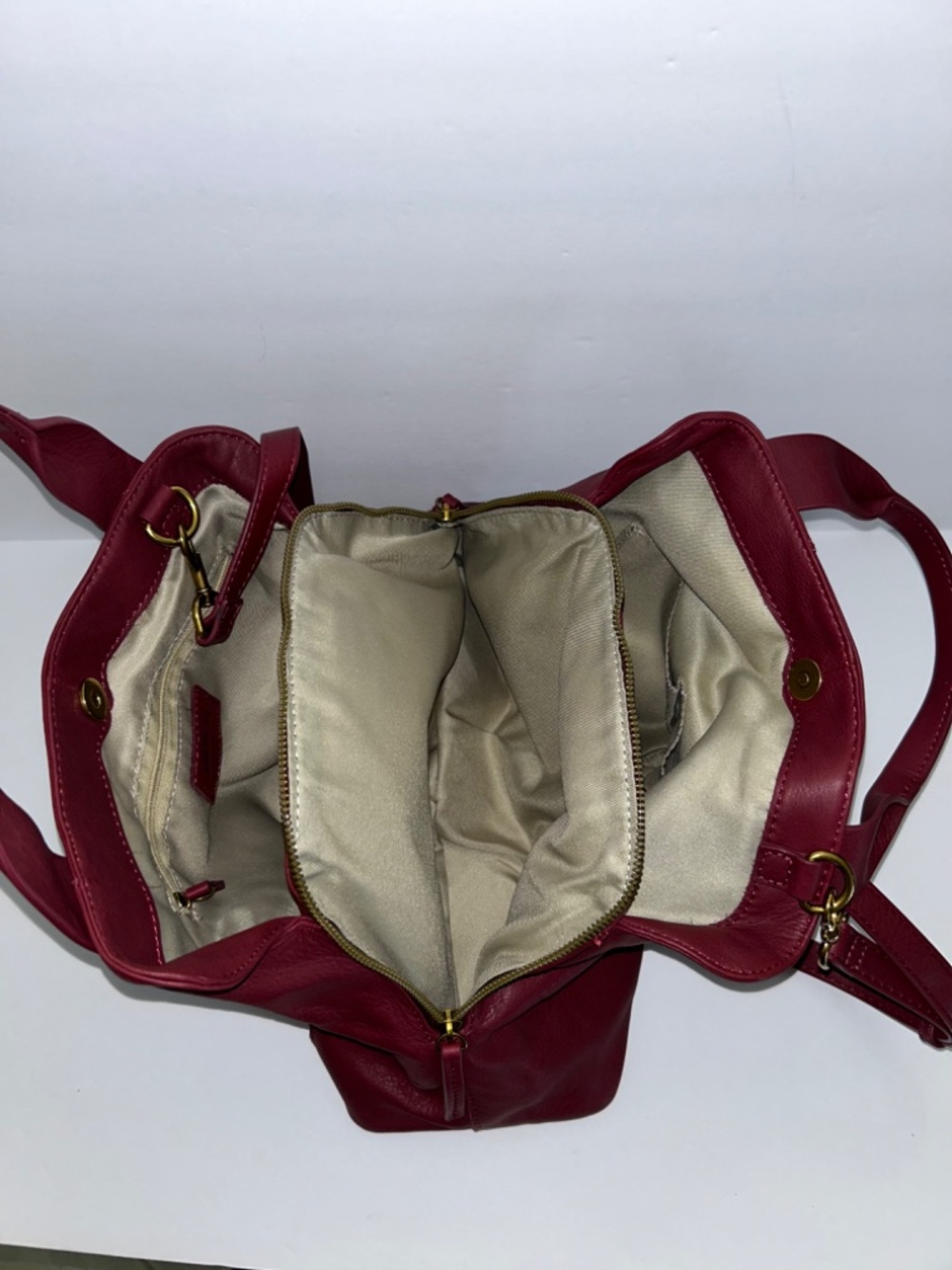 American Leather Co. Ada Triple Entry Leather Satchel Dark Cherry/Burgundy Wine - Picture 8 of 12